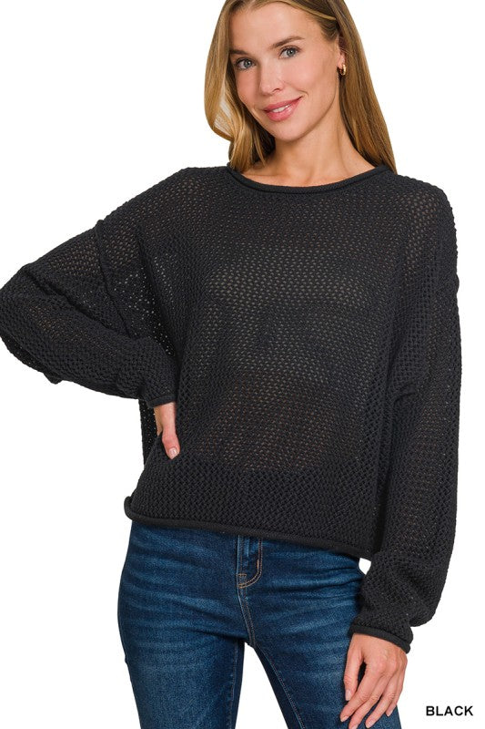 Textured Knit Drop Shoulder Sweater