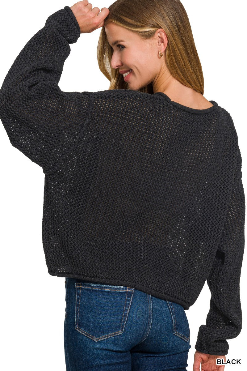 Textured Knit Drop Shoulder Sweater