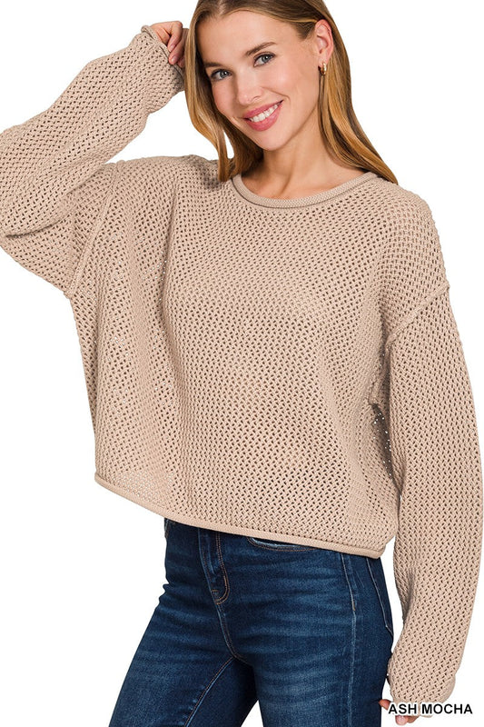 Textured Knit Drop Shoulder Sweater