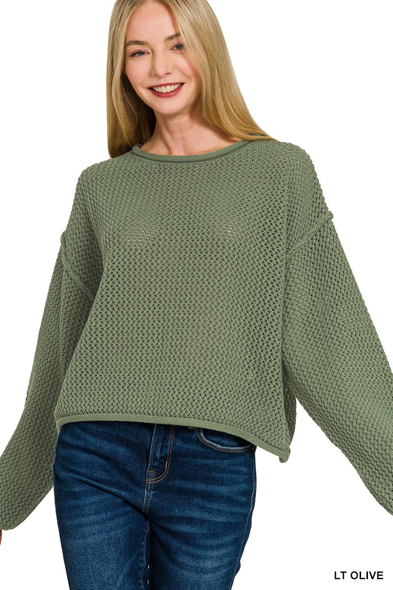 Textured Knit Drop Shoulder Sweater