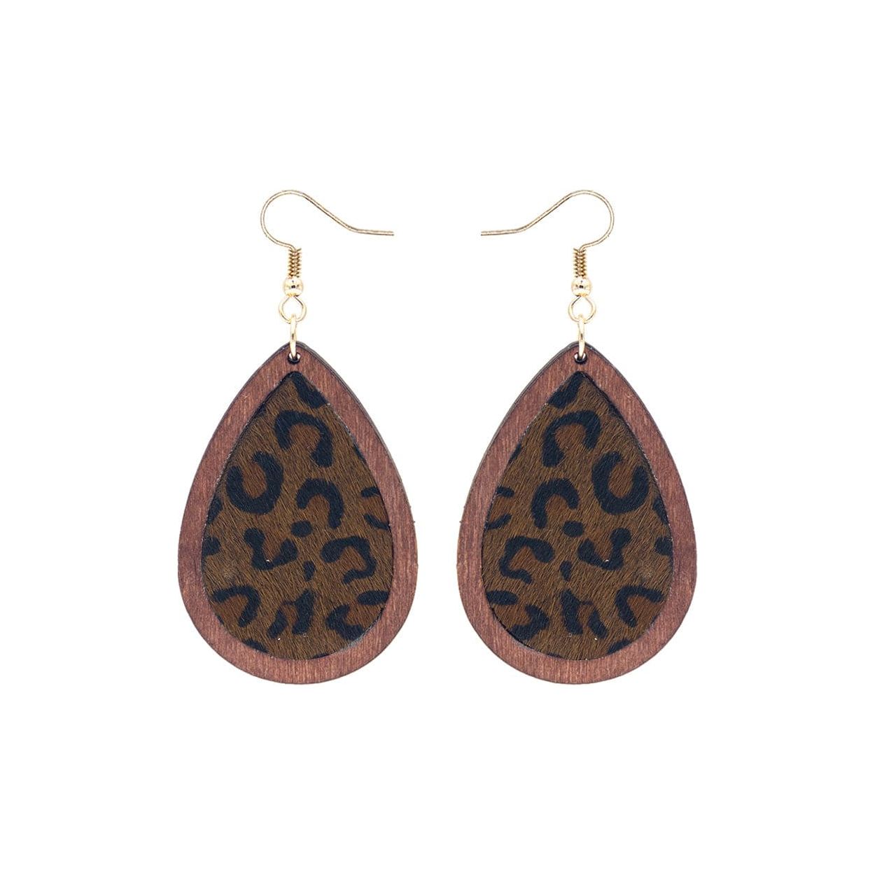 Teardrop hide and wood earring