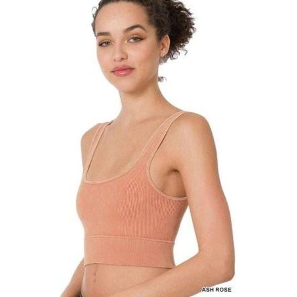 Washed ribbed square neck cropped