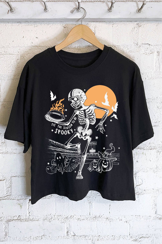 SPOOKY SKELETON FOOTBALL LONG CROP TOP