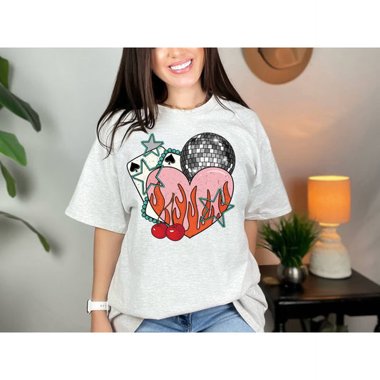 Disco Ball Flame Heart T-shirt