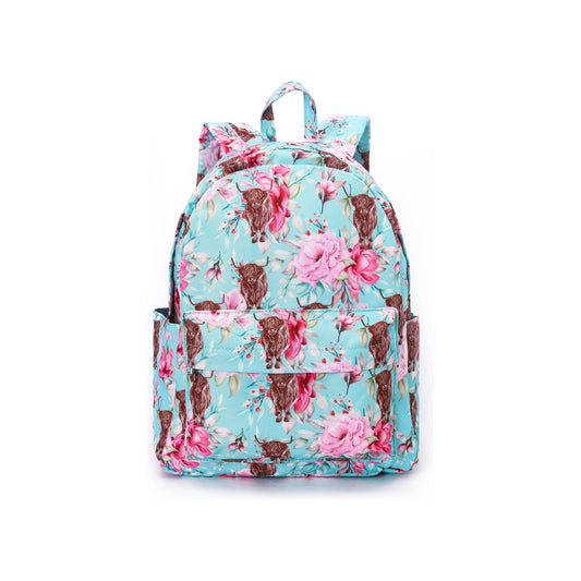 Highland Cow Flowers Little Girl Backpack