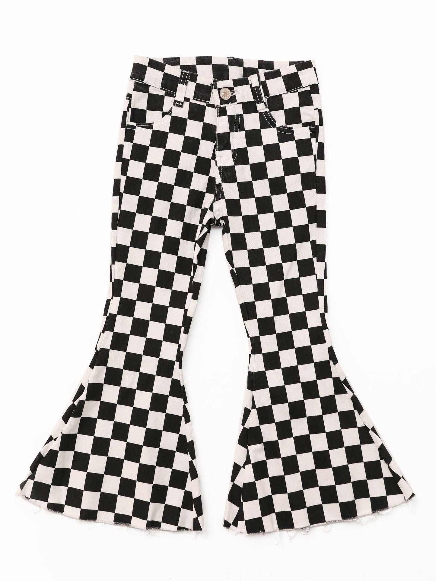 Baby Girls Black Checked Flare Jeans