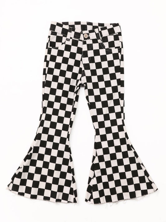 Baby Girls Black Checked Flare Jeans