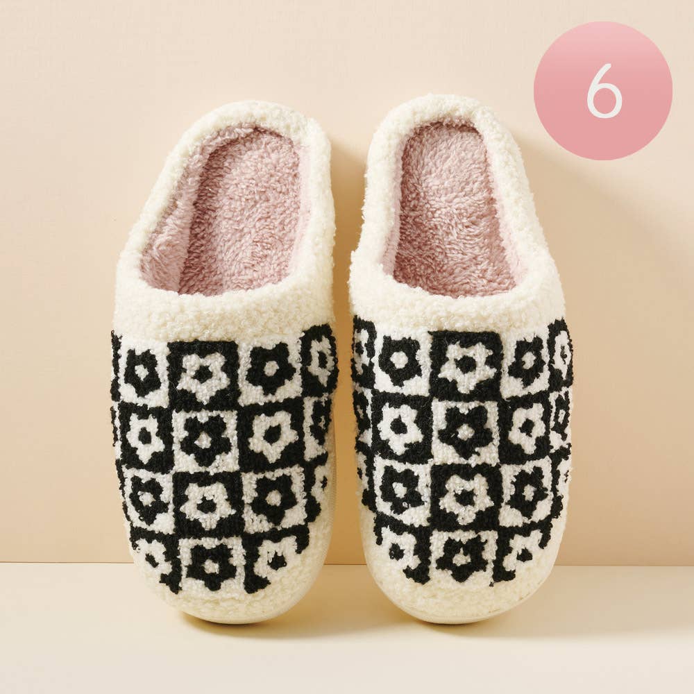 6Pairs - Floral Fuzzy Home Slippers