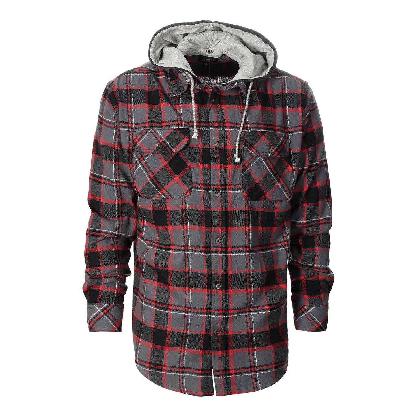 Men's Casual Button Up Flannel Shirt with Removable Hoodi