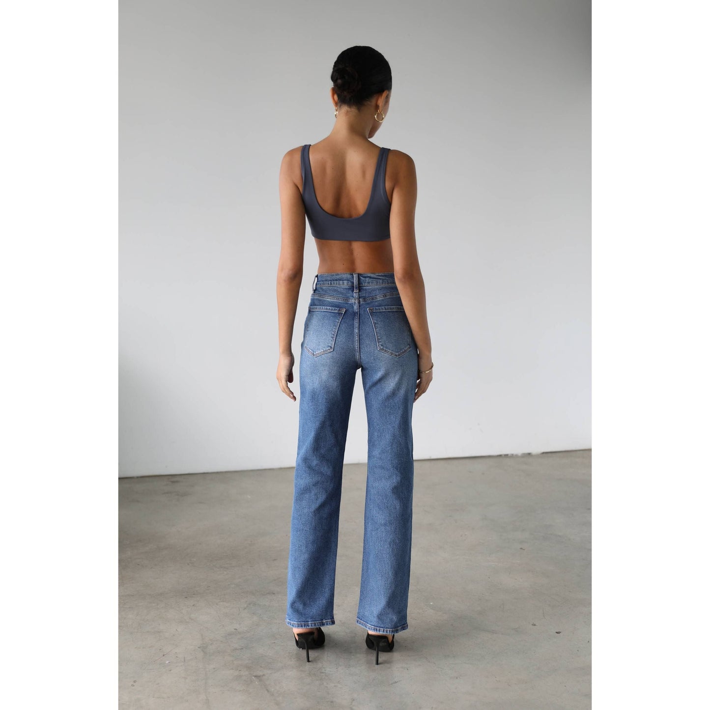 High Rise Straight Leg Denim Jeans - Dark- 7106