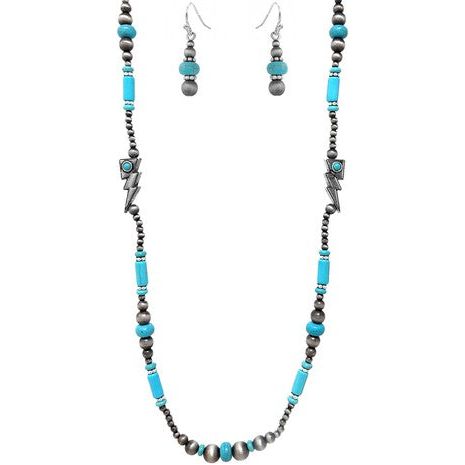 Western Gemstone Bolt Navajo Pearl Necklace Set