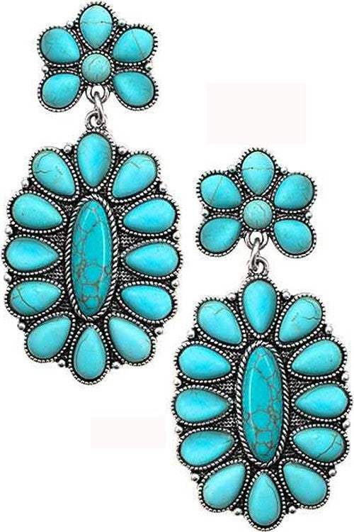 Western Concho Cable Gemstone Flower Earring