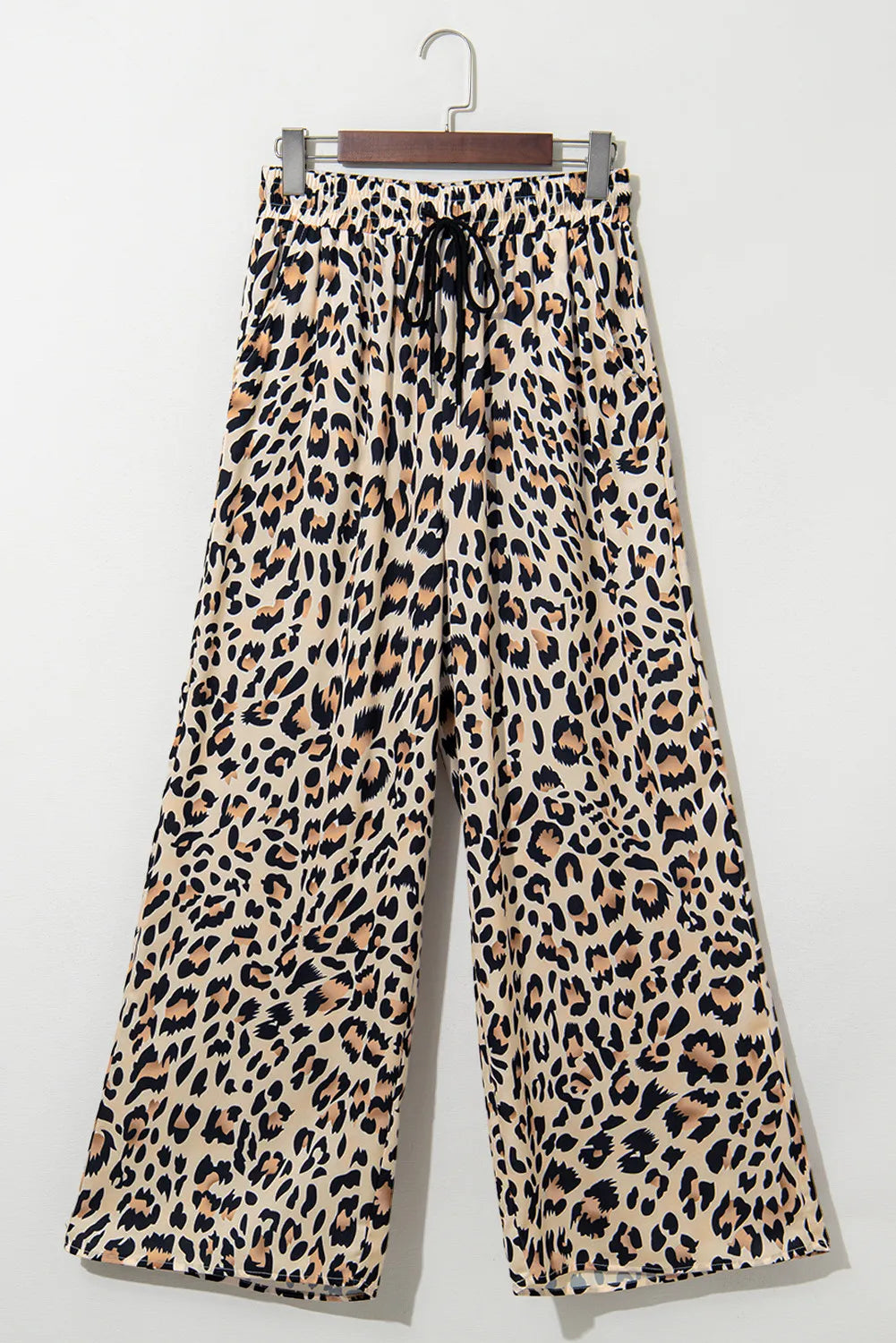 Flowy leopard wide leg pants with drawstring
