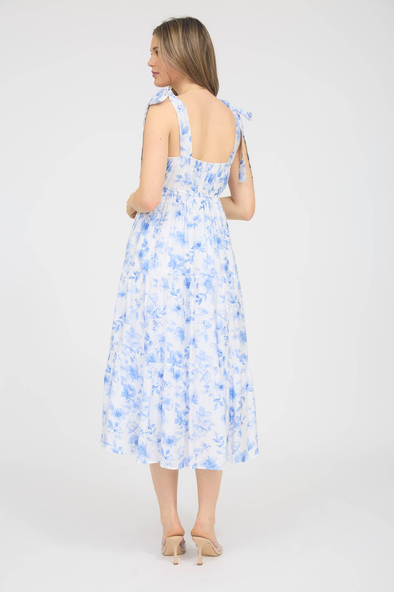 Floral Tie Strap Tiered Midi DRESS