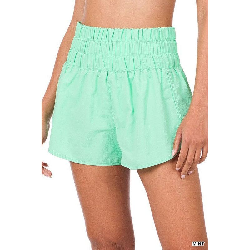 Windbreaker smocked waistband running shorts