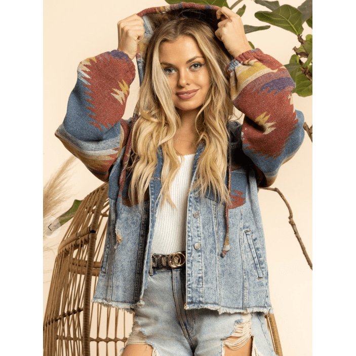 Women's Denim and Aztec jacket with hood
