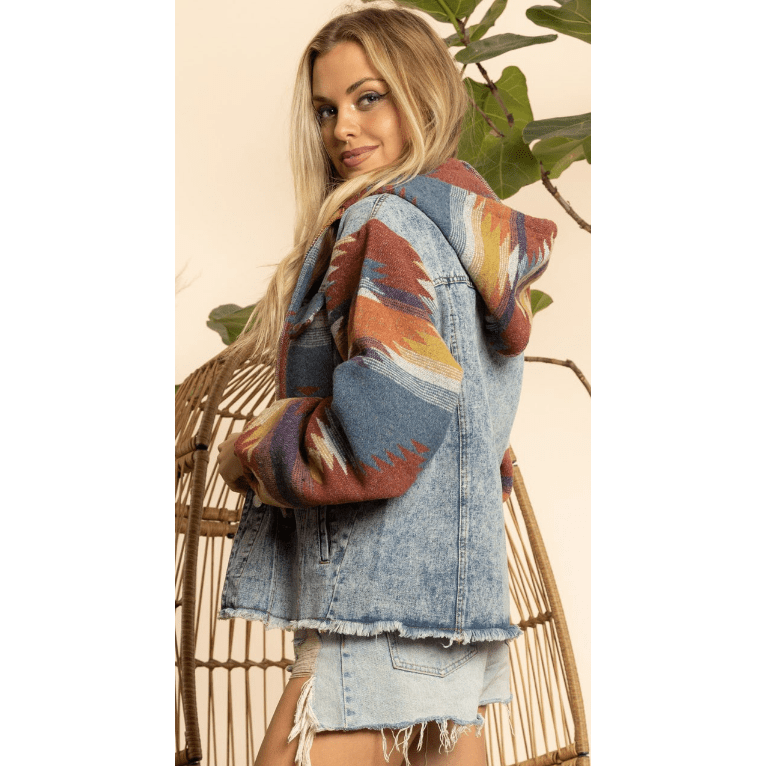 Women's Denim and Aztec jacket with hood