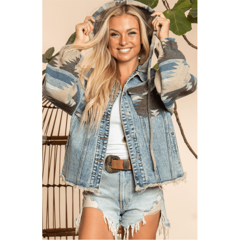 Women's Denim and Aztec jacket with hood