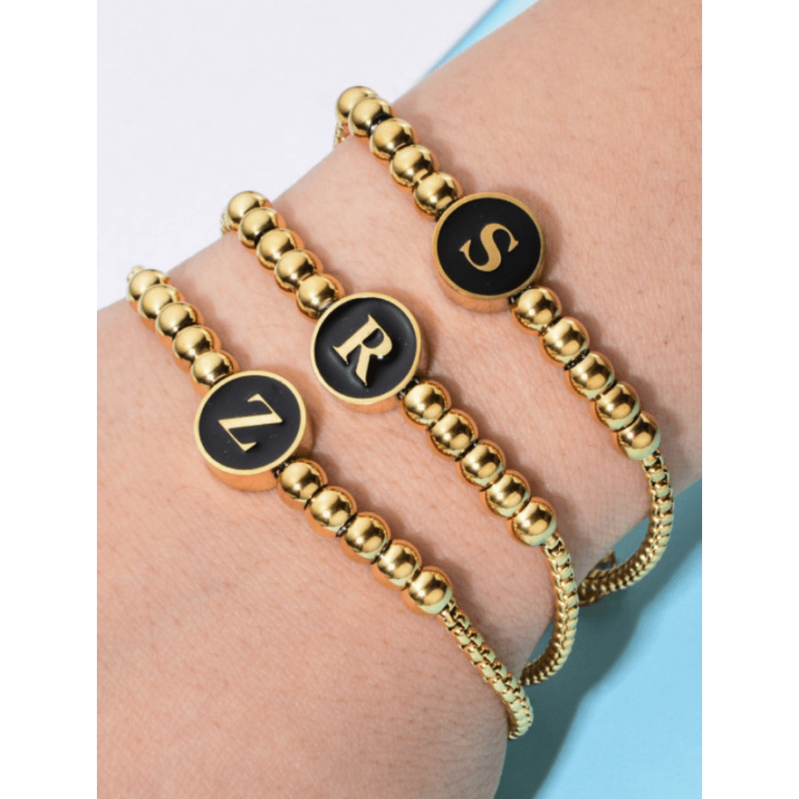 Black Enamel Initial Pisa Bracelet