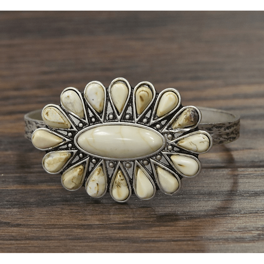 Natural White Turquoise Navajo C Cuff Bracelet