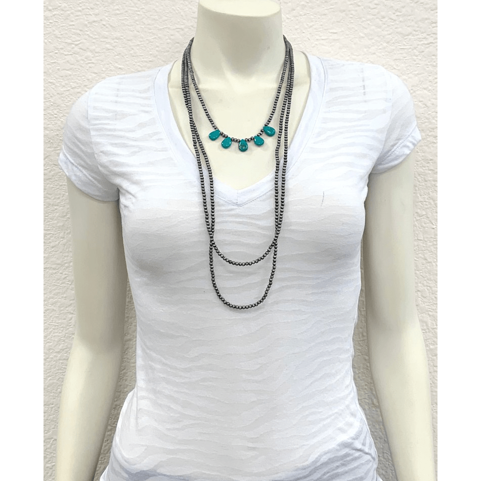 30" Long Tiny 4mm Navajo Pearl Turquoise Necklace