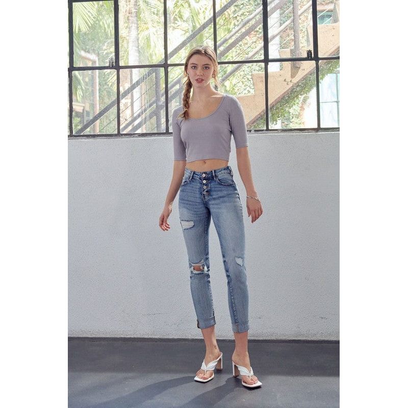 Mid rise button Fly Mom Jeans