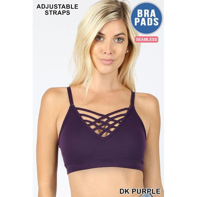 Front v-lattice bralette with removable bra pads