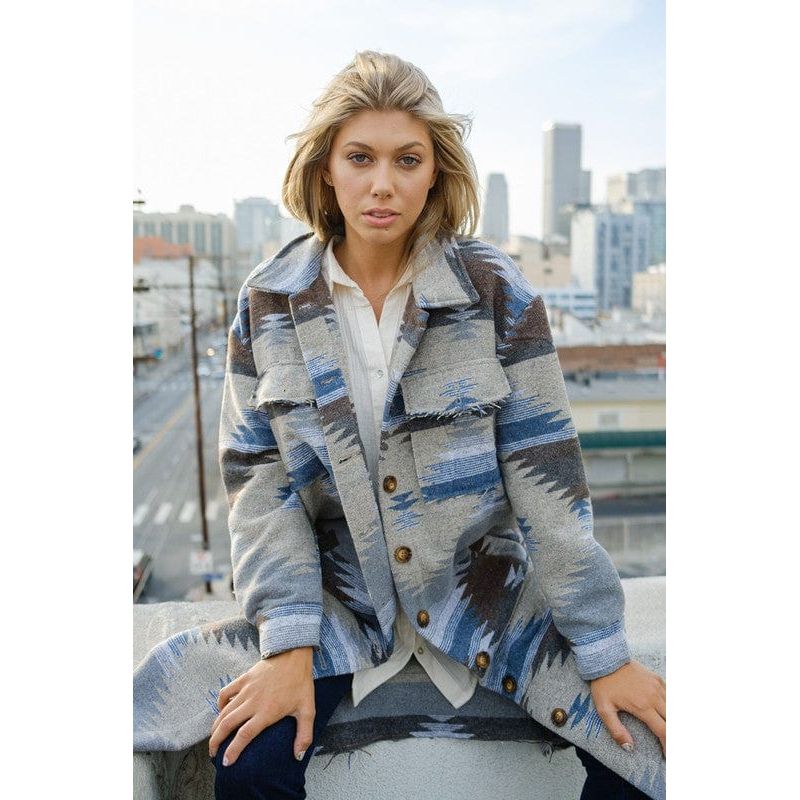 Aztec tribal button down long coat