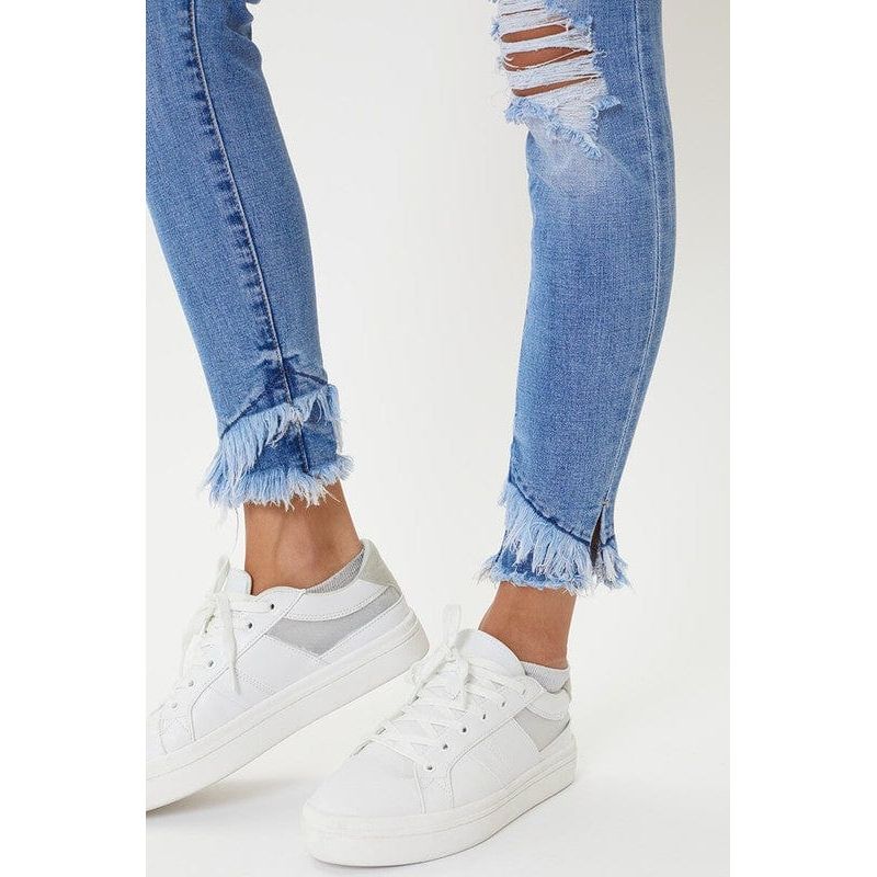 Mid rise hem detail ankle skinny jeans