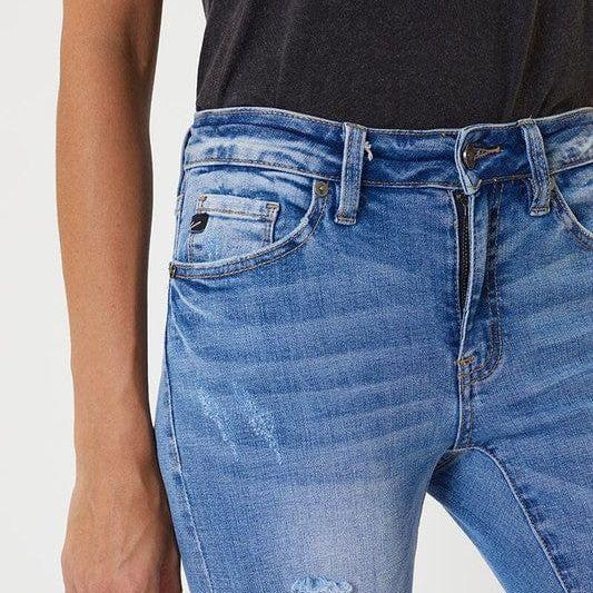 Mid rise hem detail ankle skinny jeans