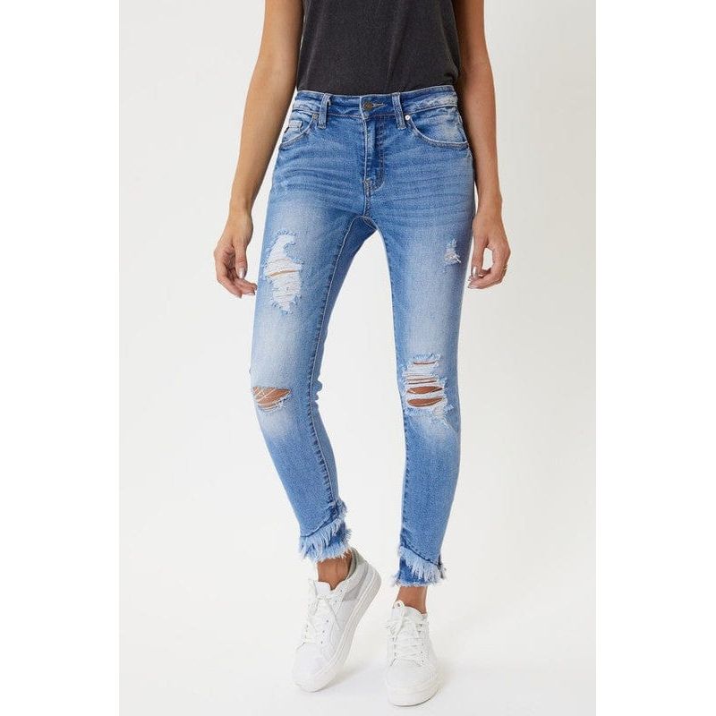 Mid rise hem detail ankle skinny jeans