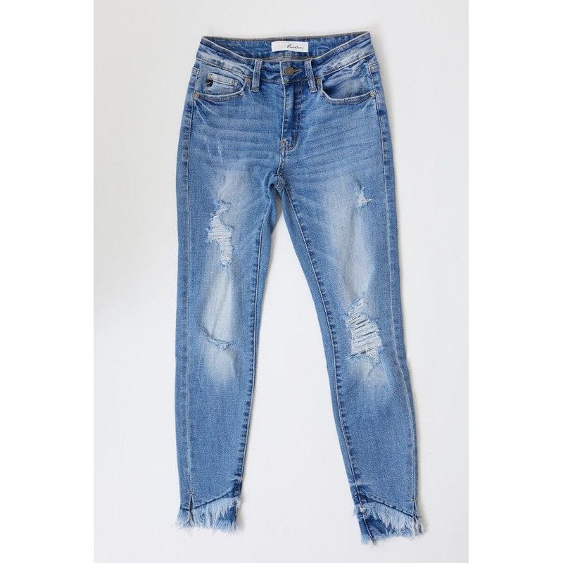 Mid rise hem detail ankle skinny jeans