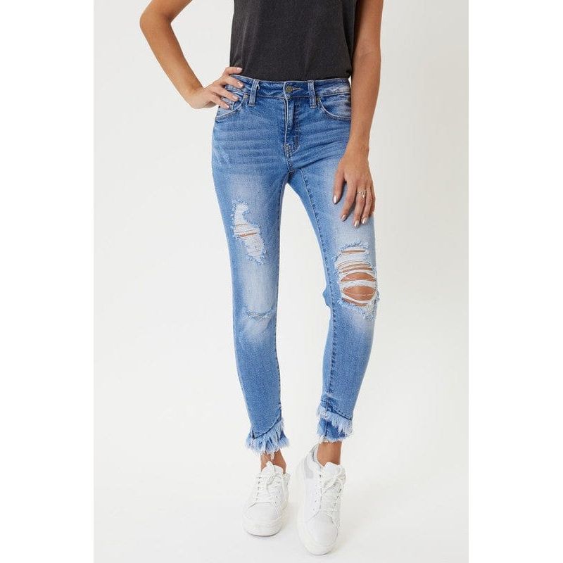 Mid rise hem detail ankle skinny jeans