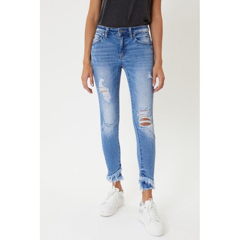 Mid rise hem detail ankle skinny jeans