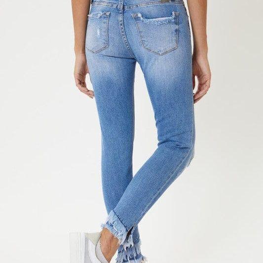 Mid rise hem detail ankle skinny jeans