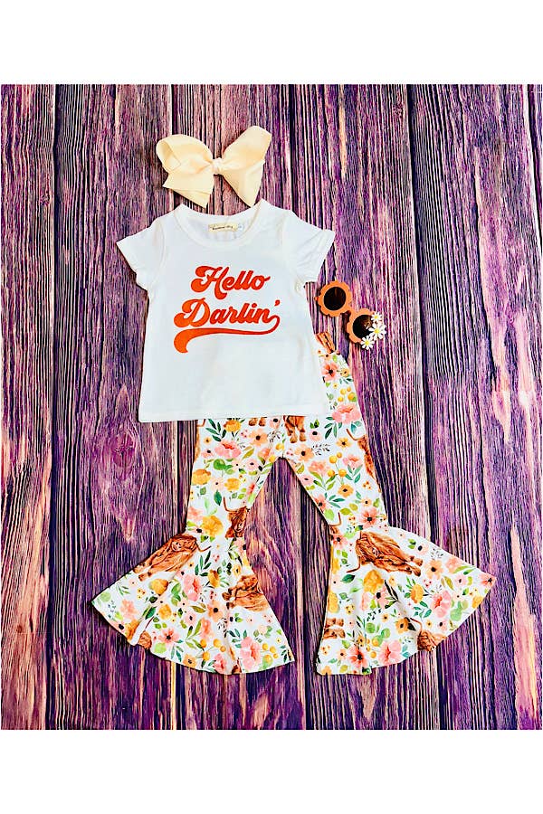 "HELLO DARLIN" bulls & floral print 2pc set XCH0333-20H