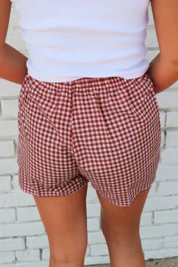 Red Plaid Gingham Printed High Waist Shorts