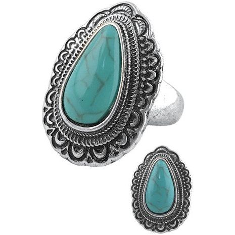 Western Concho Teardrop Gemstone Stretch Ring