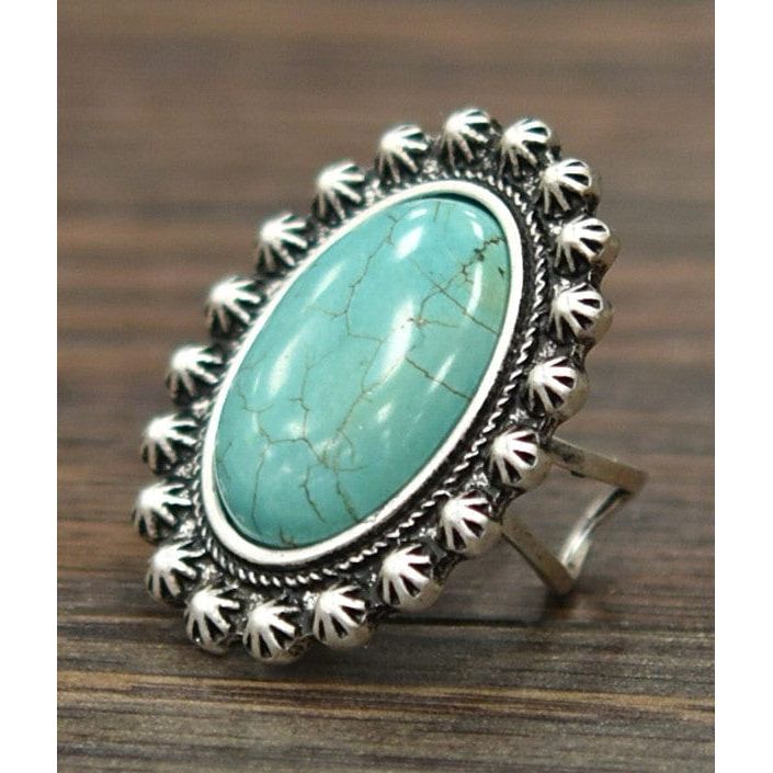 Natural turquoise adjustable ring