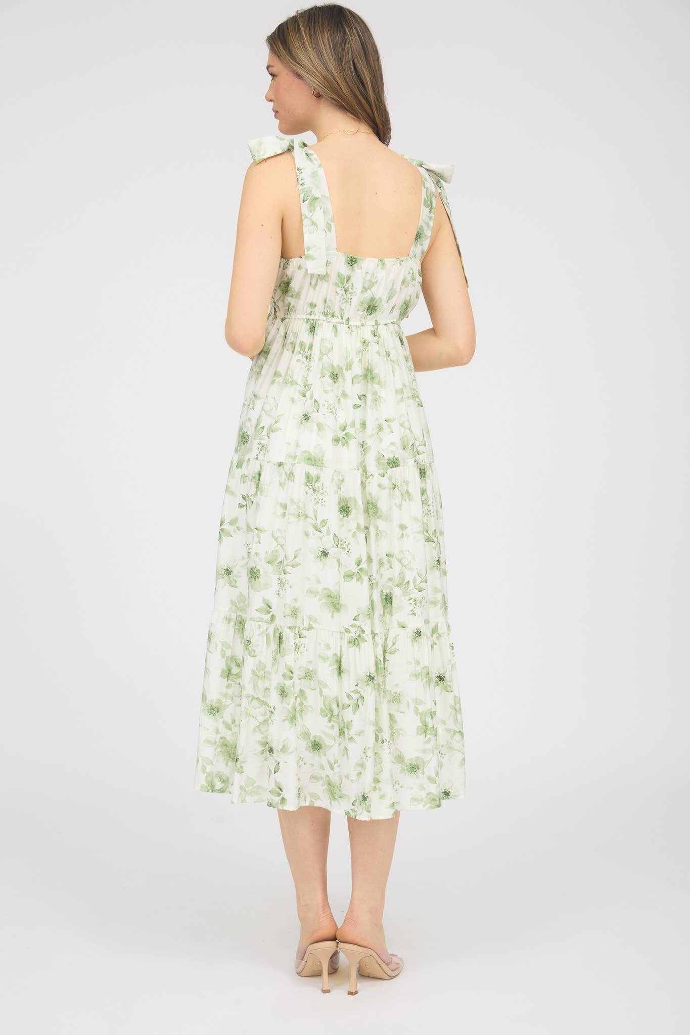 Floral Tie Strap Tiered Midi DRESS