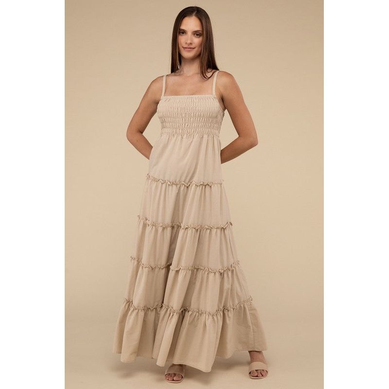 Woven Smocked Top Tiered Cami Maxi Dress