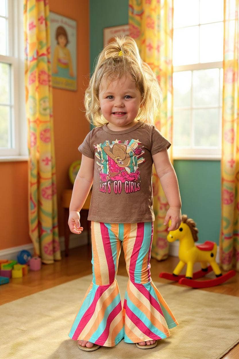 Western girls top & striped pants set