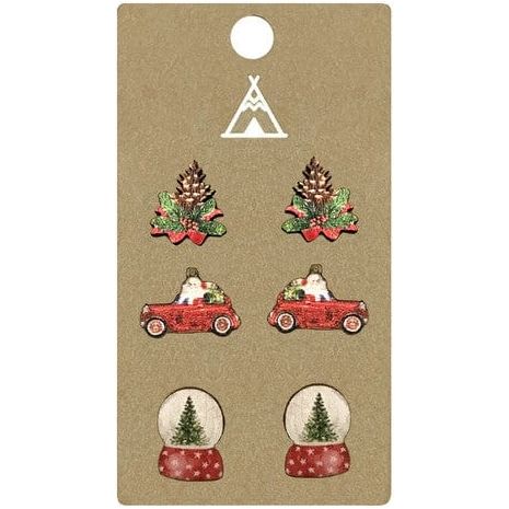 Christmas Tree Globes Pine Cones Santa Car Earring