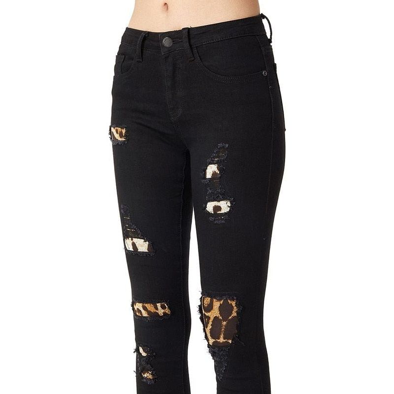 Black Leopard print Patch Skinny Regular