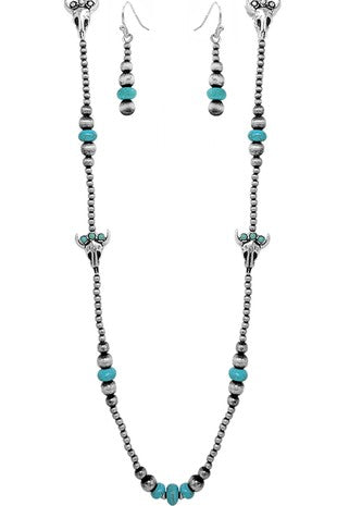 Western Gemstone Longhorn Navajo Pearl Necklace