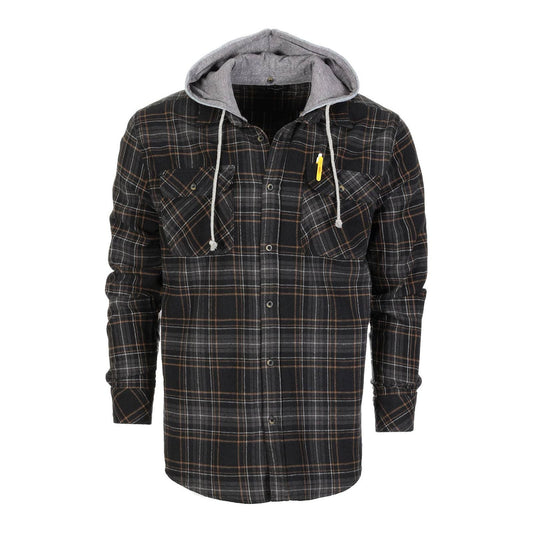 Men's Casual Button Up Flannel Shirt with Removable Hoodi
