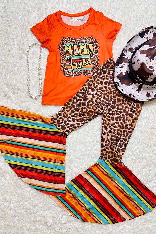 MAMA tried leopard top & bell bottom pants set
