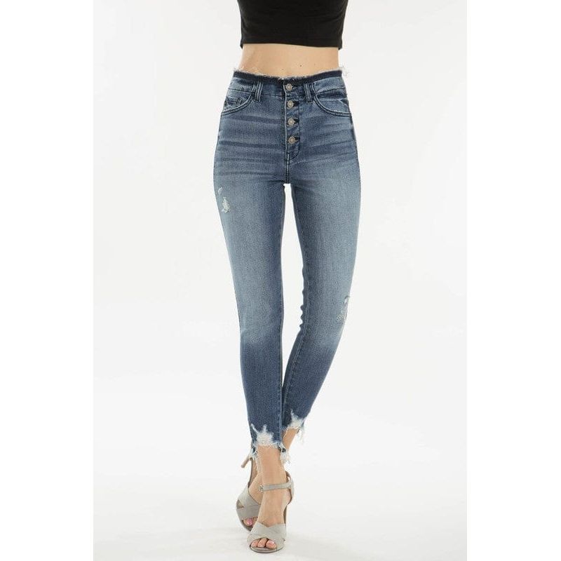 Kancan B-High Rise Skinny Jeans With Fray Hem Detail