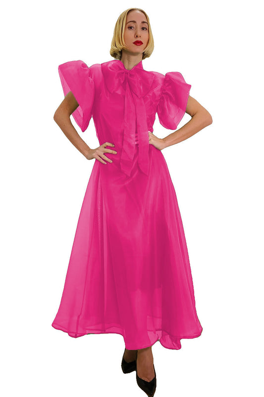 Flutter Sleeve Chiffon Ribbon Long Dress