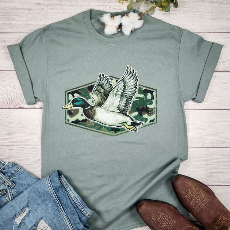 Camo Flying Mallard Duck T-Shirt